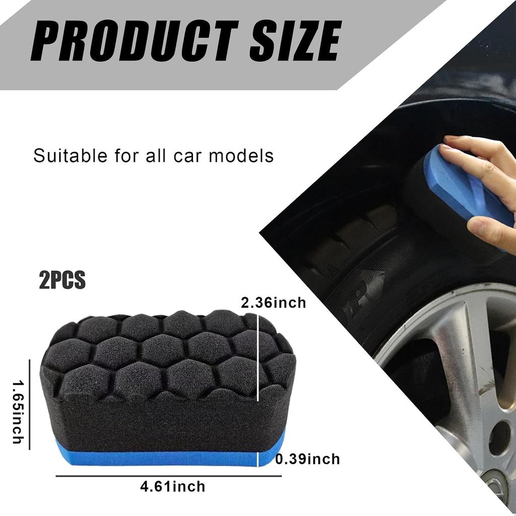 2 PCS Tire Waxing Applicator Pad, Easy Grip Hex Logic Tire Shine Dressing Applicator Sponge, Universal Automotive Tire Polishing Sponge Pads,