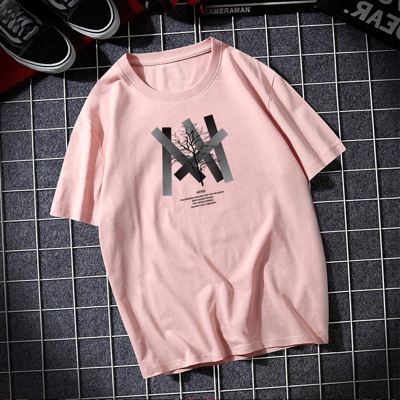 

Футболка мужская с короткими рукавами, размер S-6XL, 100% хлопок, повседневная футболка с круглым вырезом S розовый