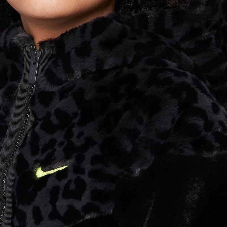 Nike Leopard Print Fleece-Lined Hooded Jacket Kids Outerwear Black DJ4408-010