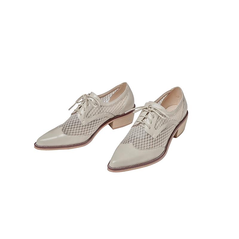 Genuine Cow Leather Oxfords Women Shoes Lace-Up Ladies Brogue Flat Derby Shoes Pointed Toe Lace-up Heels Women Shoes for Women