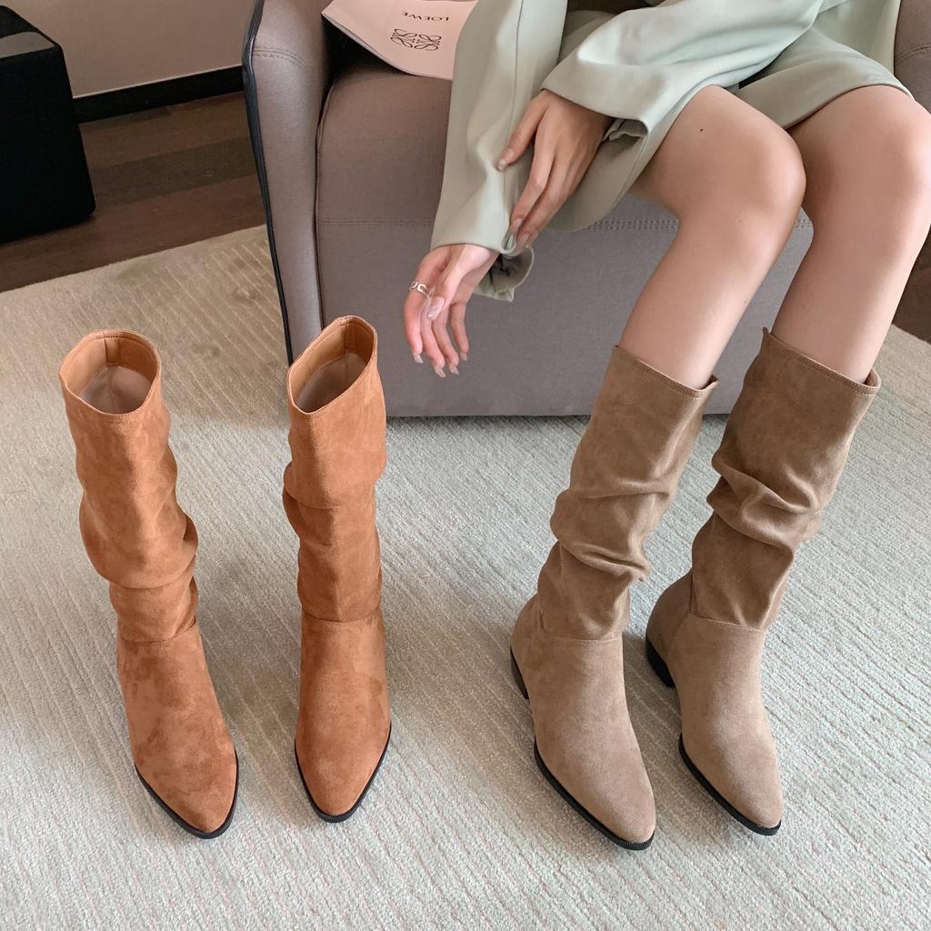 Grape mother retro pointed thick heel heightening western cowboy boots medium tube thin boots women's 2894-3 retro trend