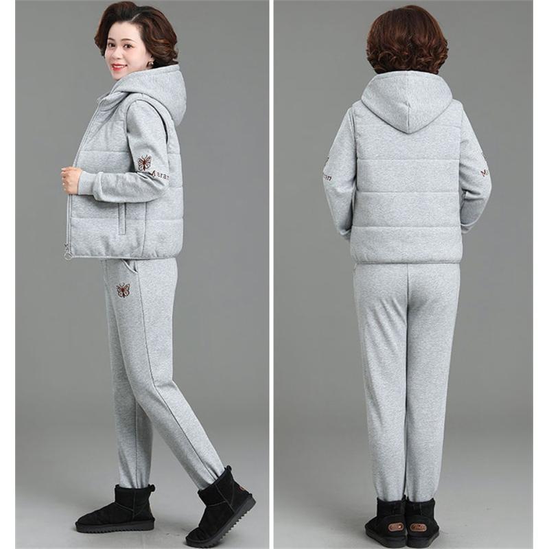 Women's Winter Thickened Leisure Suit Hooded Long-sleeved Sleeveless Vest + Warm Pants Two-piece Set
