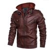 Men's Leather Retro Motorcycle PU Leather Jacket Autumn and Winter Removable Men's Hooded Jacket