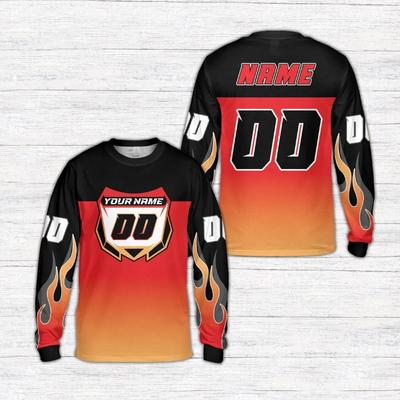 Custom Flame Motocross Jersey And Number Gradient Color Long Sleeve Shirt For Dirt Bike And Off Road Riders