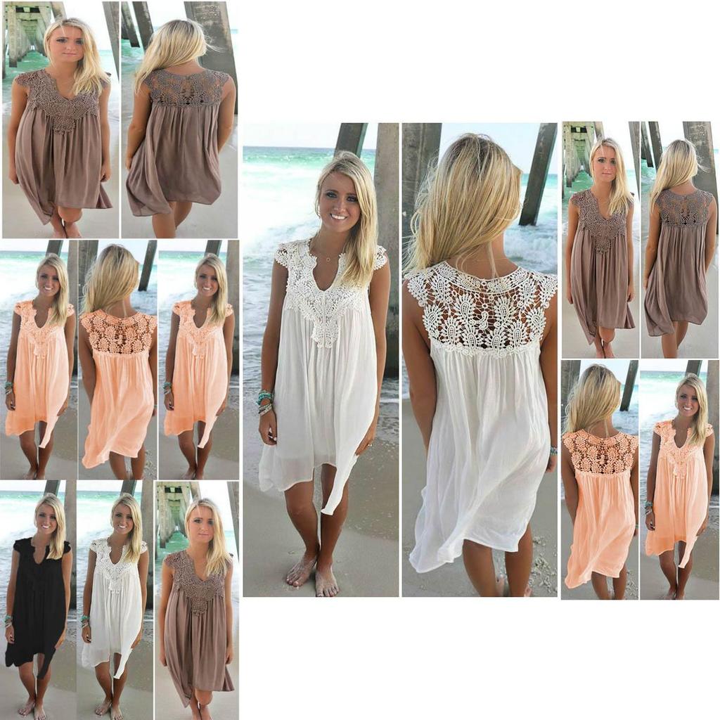 Elegant Plus Size Lady Boho Sleeveless Summer Beach Lace Dress For Women