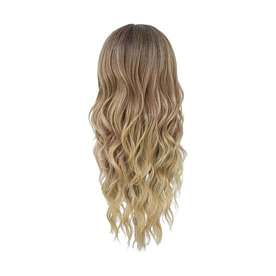 Peluca larga y rizada para mujer, parte media, natural, sedosa, resistente al calor, fibra de alta temperatura, encaje frontal, ondulado, negro, marrón, cabello sintético