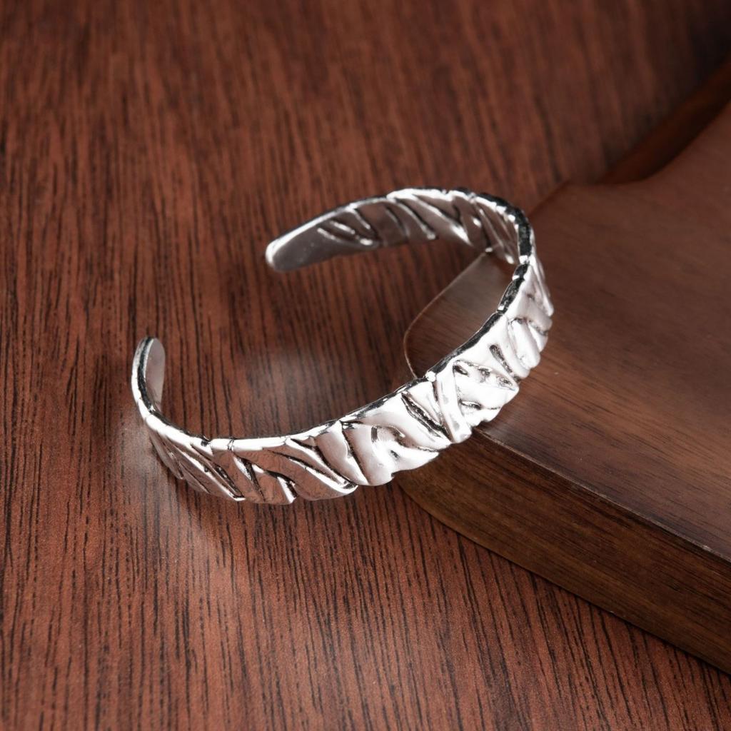 Open Bracelet Men'S And Women'S Metal Ancient Silver Bracelet Retro Simple Auspicious Lucky Lucky Jewelry