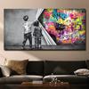Street Graffiti Art Behind the Curtain Canvas Painting Boy and Girl Find Love Wall Art Posters and Prints for Living Room Home