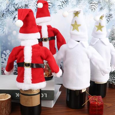 2Pcs Christmas Red Wine Bottle Set Champagne Xmas Mini Hat and Small Clothes Set Decoration Holiday Party Scene Creative Decor