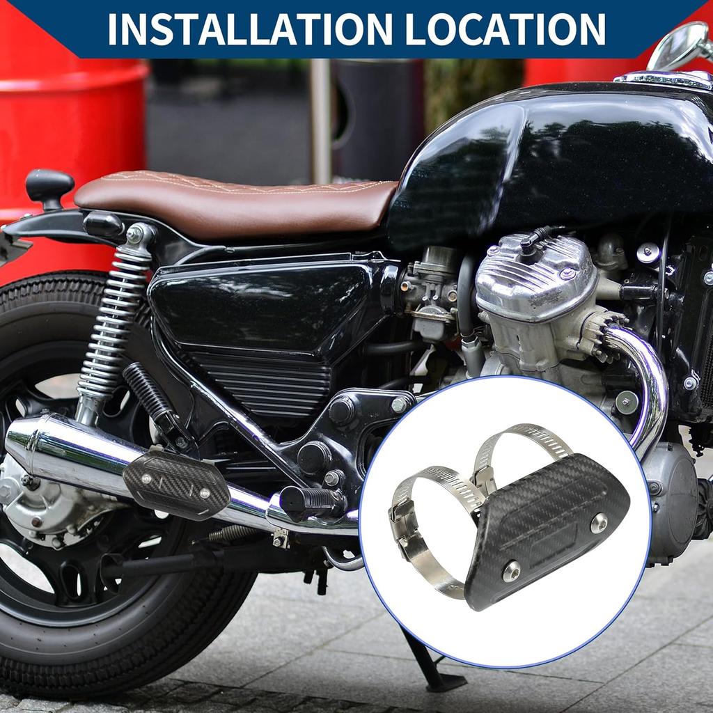 Muffler Heat Guard with Clamp/Exhaust Pipe Head Shield Cover for Motorcycle/Heat Insulation Carbon Fiber 110x58mm / 1 Set Black