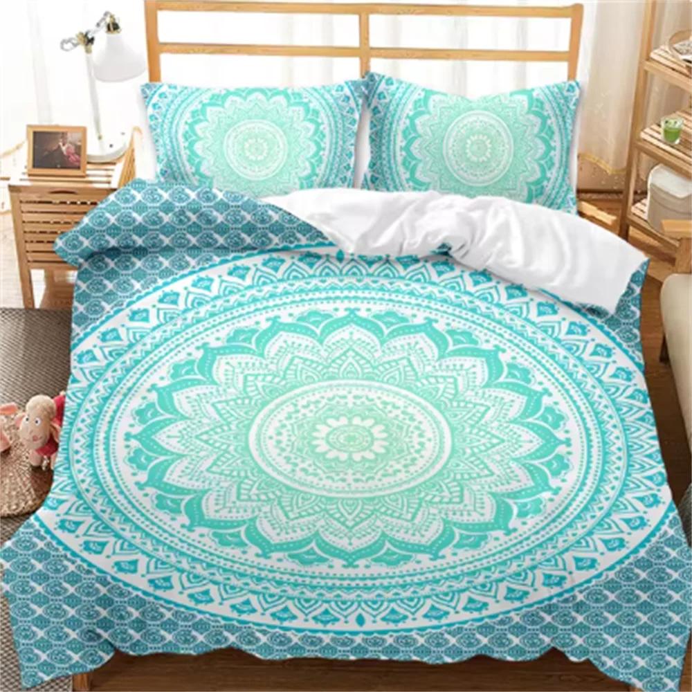 Bohemian Mandala Duvet Cover Set Twin Queen King Full SizeBlue Boho Chic Microfiber Bedding Set For Boys Girls Kids And Teens