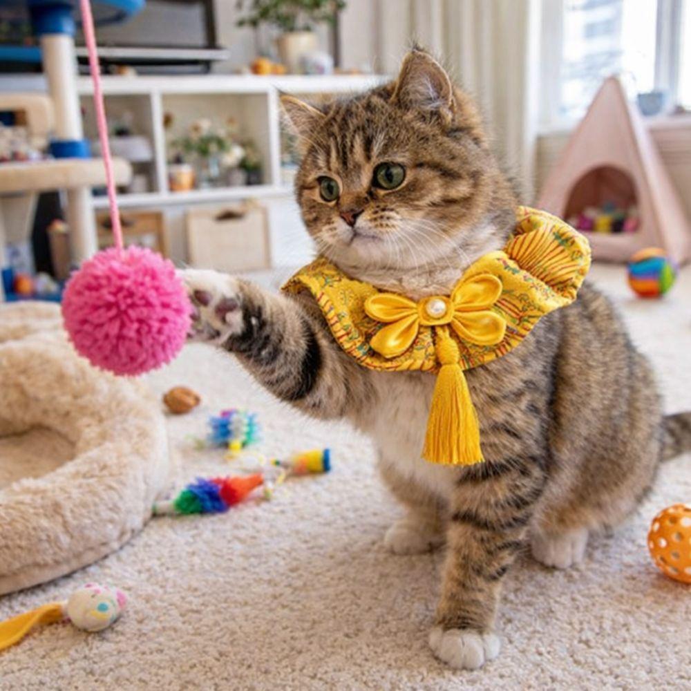 Adorable Chinese Style Pet Cat Scarf Cute Adjustable Length Pet Saliva Towel Warm Blessing Cat Tie Photo Props