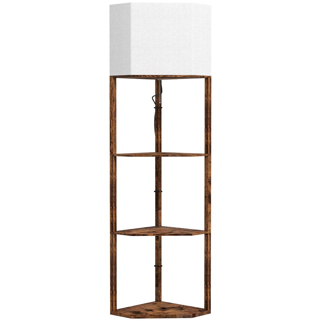Corner Floor Light, with Shelves - Wood-Effect