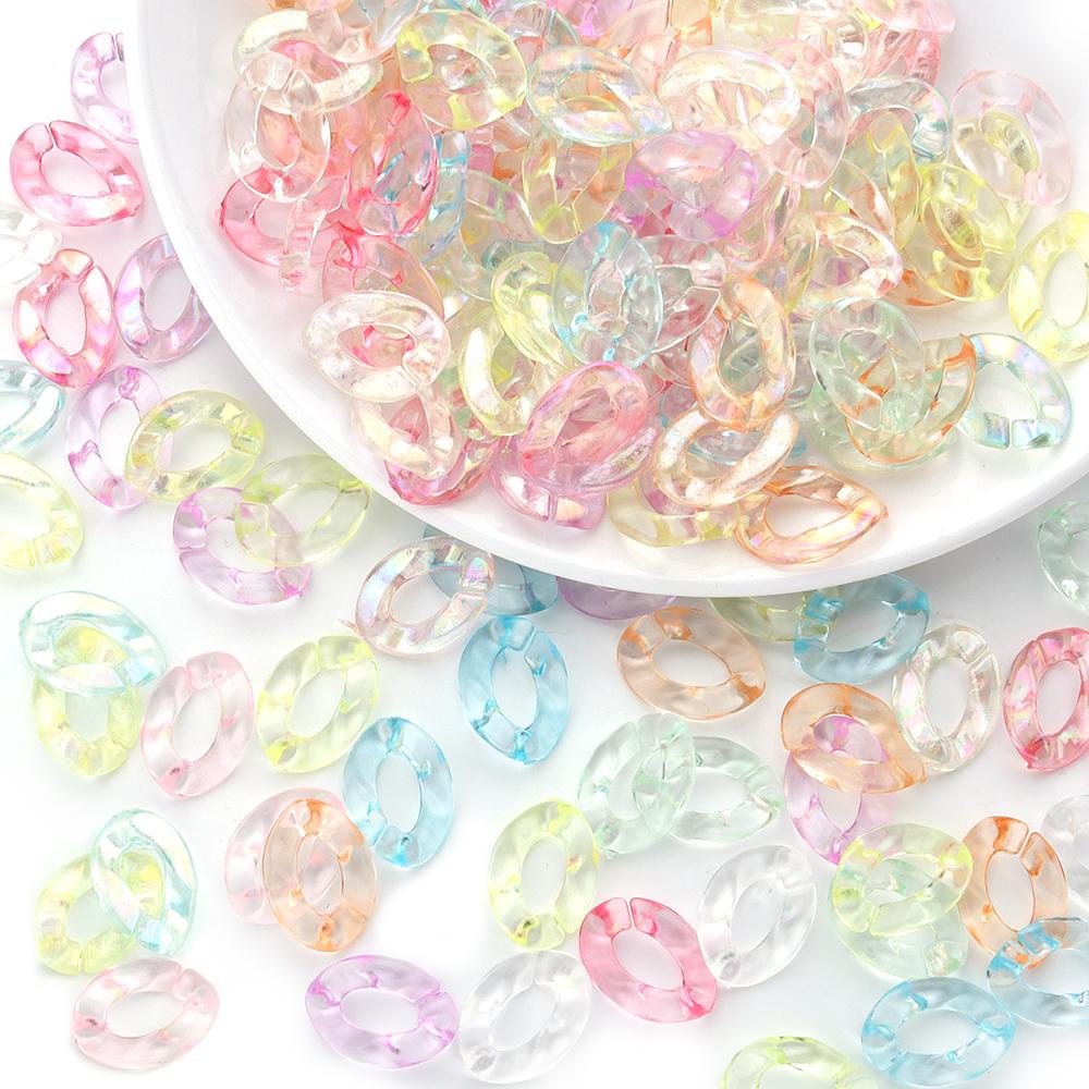 100pcs 16X12mm Acrylic Link Chain Mixed Color Hook Clasp Open Buckle Beads Connector For Jewelry Making DIY Necklace Key Chain