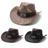 Rolled Brim Cowboy Hat for Woman Men Wear Resistant Cowboy Hat with Hat Band Western Style Large Brim Windproof Hat