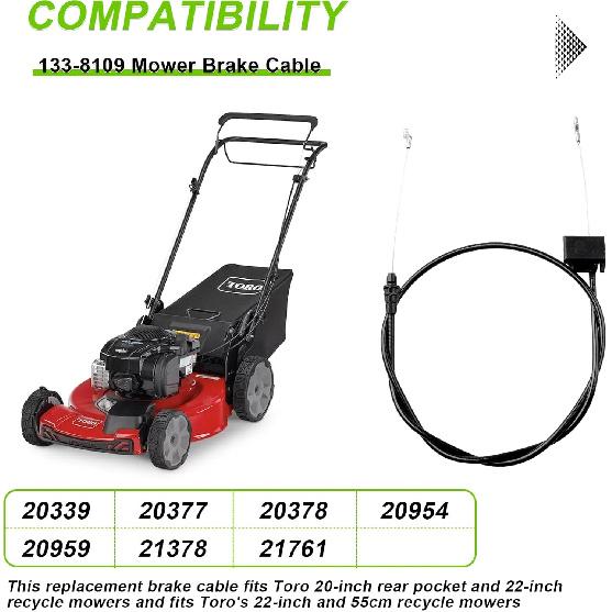 133-8109 Lawn Mower Brake Cable for Toro 20" Rear Bagging&22" Recycler Lawn Mower, Fits Models 20339 20377 20378 21379 20954 20959 21761 20330 10642