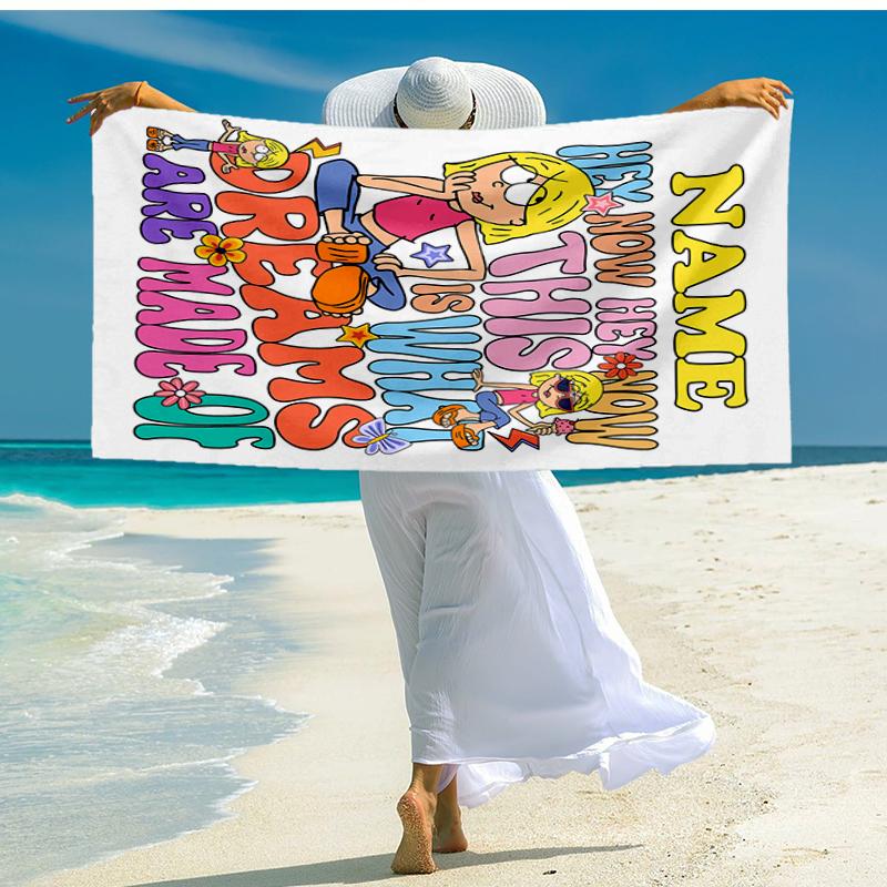 Custom Name Ultra-Soft Beach Towel with Lizzie McGuire Theme,Ideal for Pool - Camping, Diving - Perfect Travel Essential, Vibrant Beach Towel.