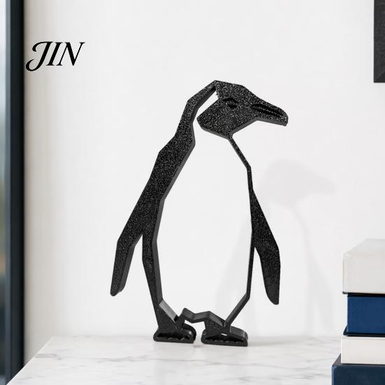 Hollow Design Penguin Geometric Figurine, Black Ornament, 3D Printed Abstract Statue Art for Modern Home Office Desktop Decoration Ornament