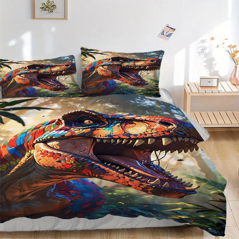 3pcs Bedding Set Dino Jungle Includes 1 Comforter + 2 Pillowcases, Without Pillow Inserts, Soft Comfortable, Lightweight Breathable, Printed