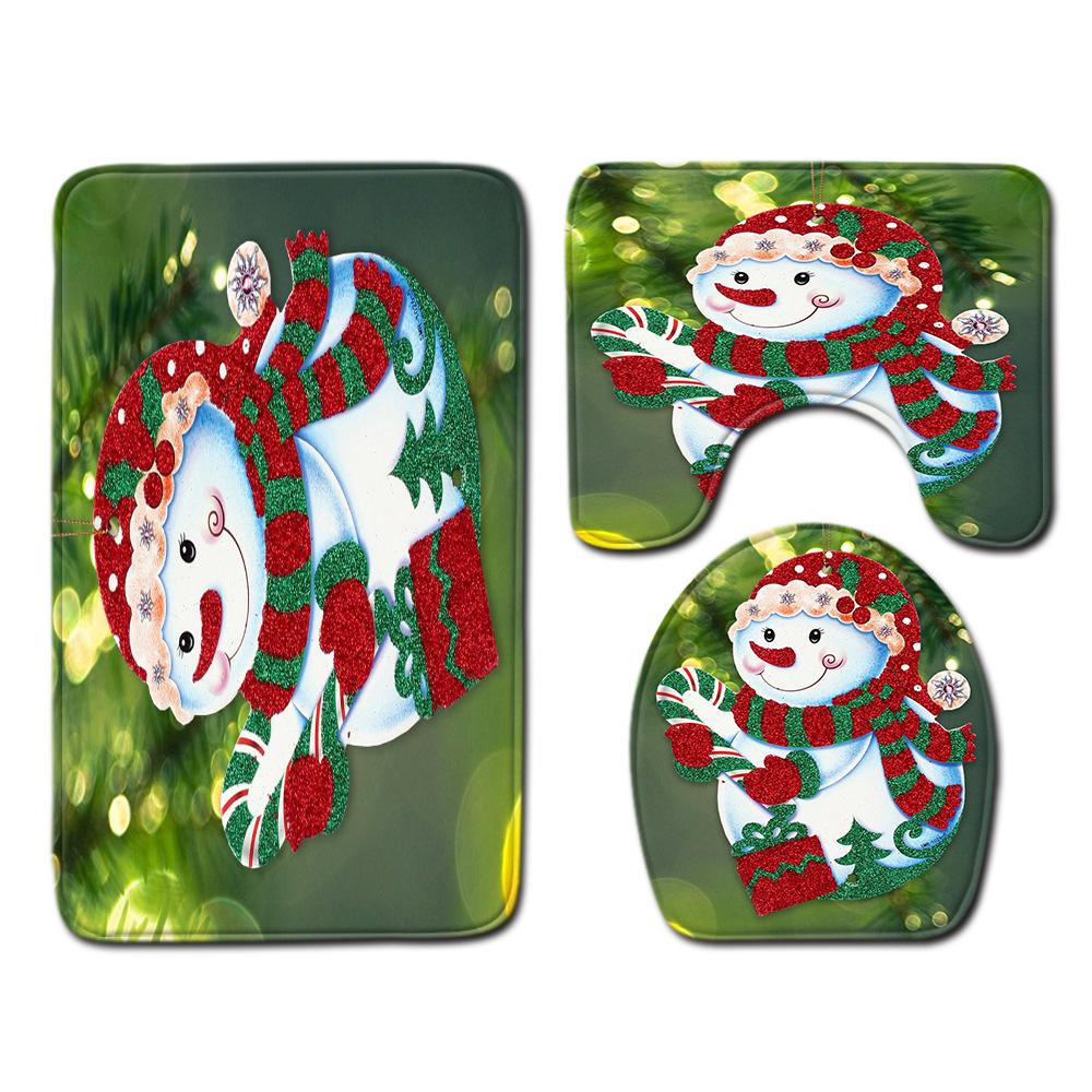 Christmas Shower Curtain Floor Mat Combination Four-Piece Set Bathroom Toilet Carpet Shower Room Mat Foot Mat