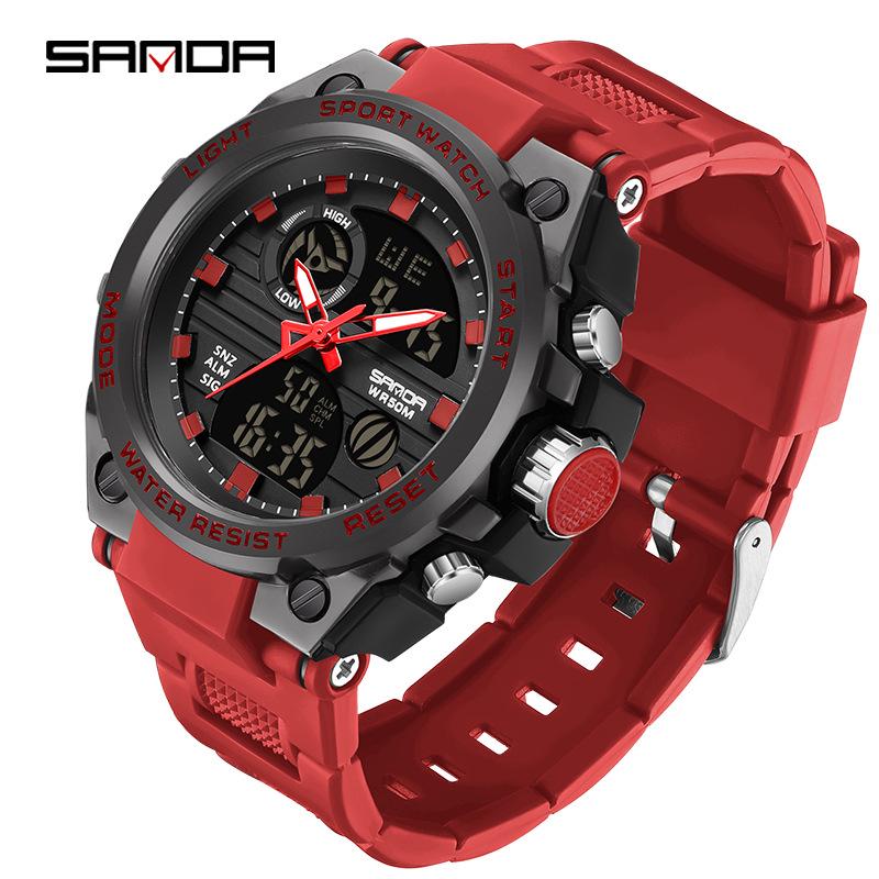 Sanda Men's Multifunctional Dual Display Luminous Waterproof Sports Watch for Teens