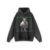 Mens Oversized Streetwear Hoodie With Dog Print Heavyweight Cotton Washed Vintage Style Loose Fit