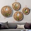 Rattan Woven Round Wall Decor for Living Room Background Wall Macrame Hanging 