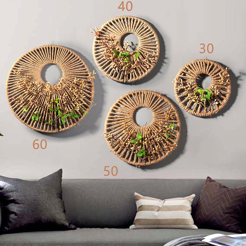 Rattan Woven Round Wall Decor for Living Room Background Wall Macrame Hanging