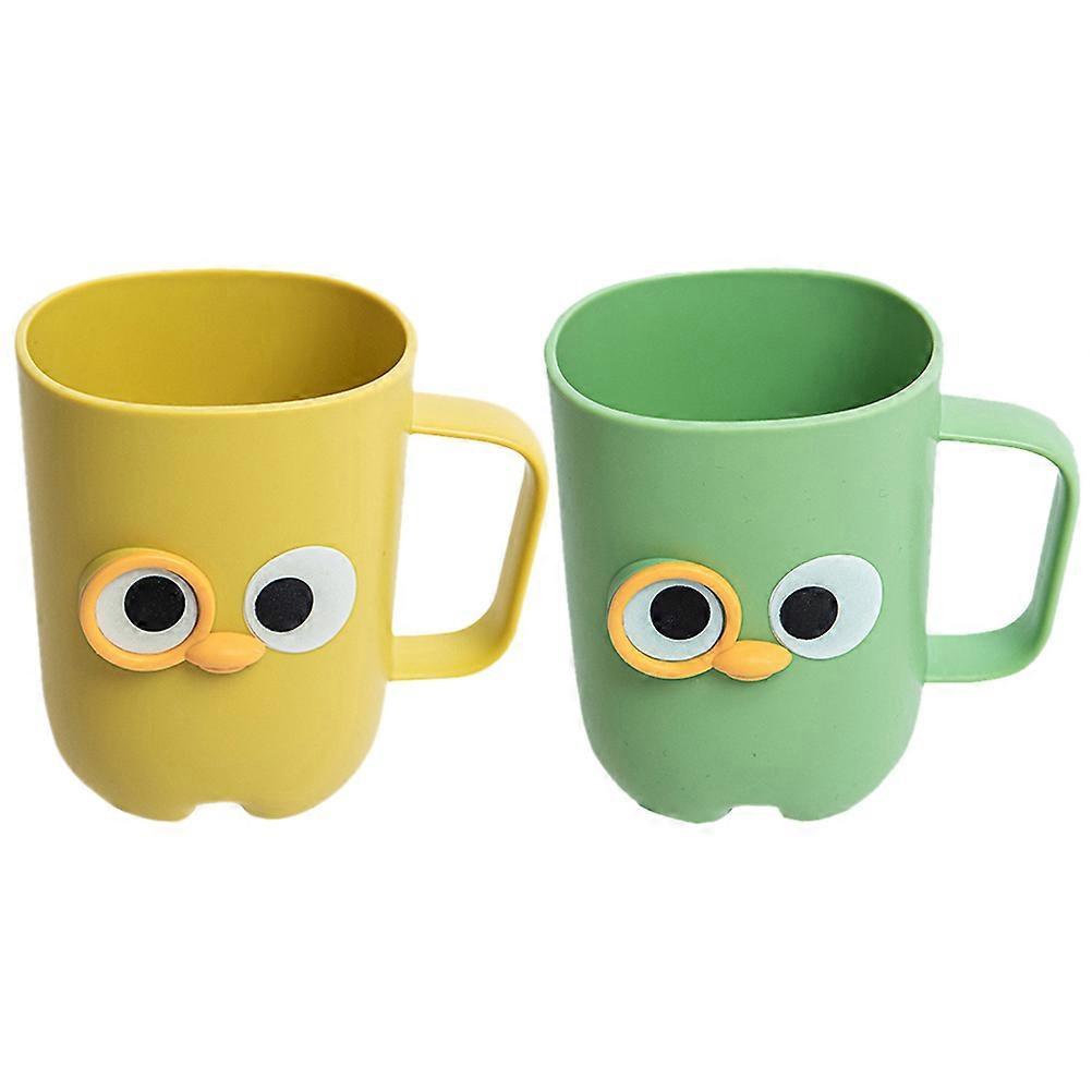 Cartoon Toothbrush Holder Cups, 2pcs Plastic Bathroom Accessories with Smooth Surface, Cute Travel Tumblers for Easy Grip, Yellow and Green