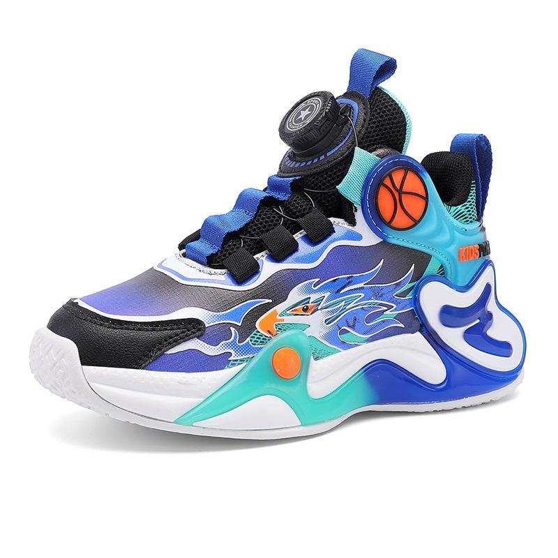 Middle-aged and Older Children's Non-slip Basketball Shoes, Sports Shoes, Running Shoes, Rotating Shoes, Spring 2025 Children's Boys' New Buttons
