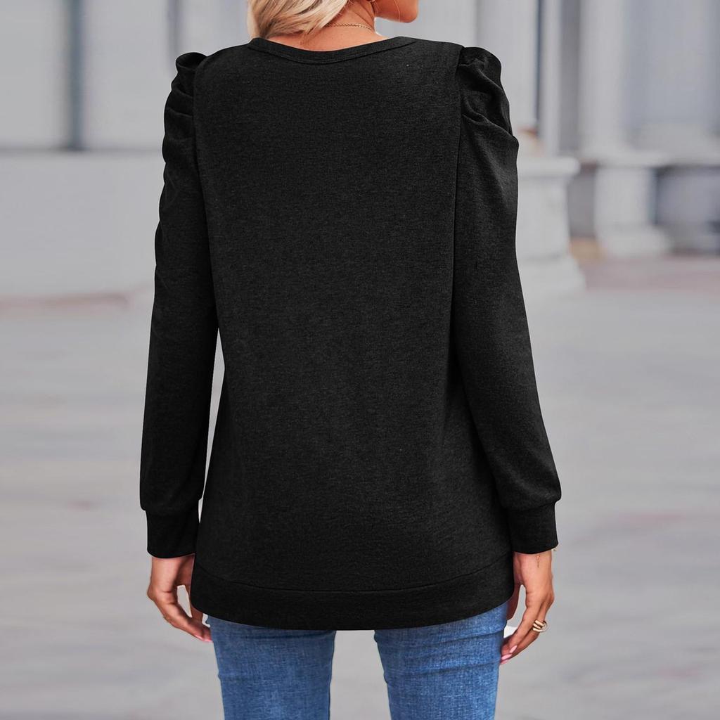 Women's Casual Fashion Loose Tops Puff Sleeves Round Neck Long Sleeve Tops