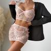 3 Piece Sexy Lingerie For Women Sexy See Through Mesh Suits Lace Bralette Mini Skirt With G-String Crotchless Lingerie Outfits