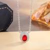 2026 Necklace European and American Temperament Red Zircon Oval Geometric Light Luxury Collarbone Chain Water Drop Pendant