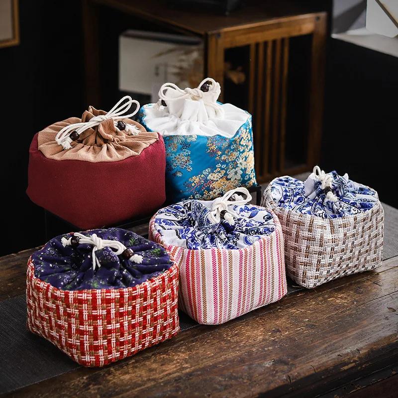 Portable Ceramics Storage Drawstring Pouches Stationery Jewellery Drop-proof Organiser Cloth Bag Travel Teaware Set Storage Bags