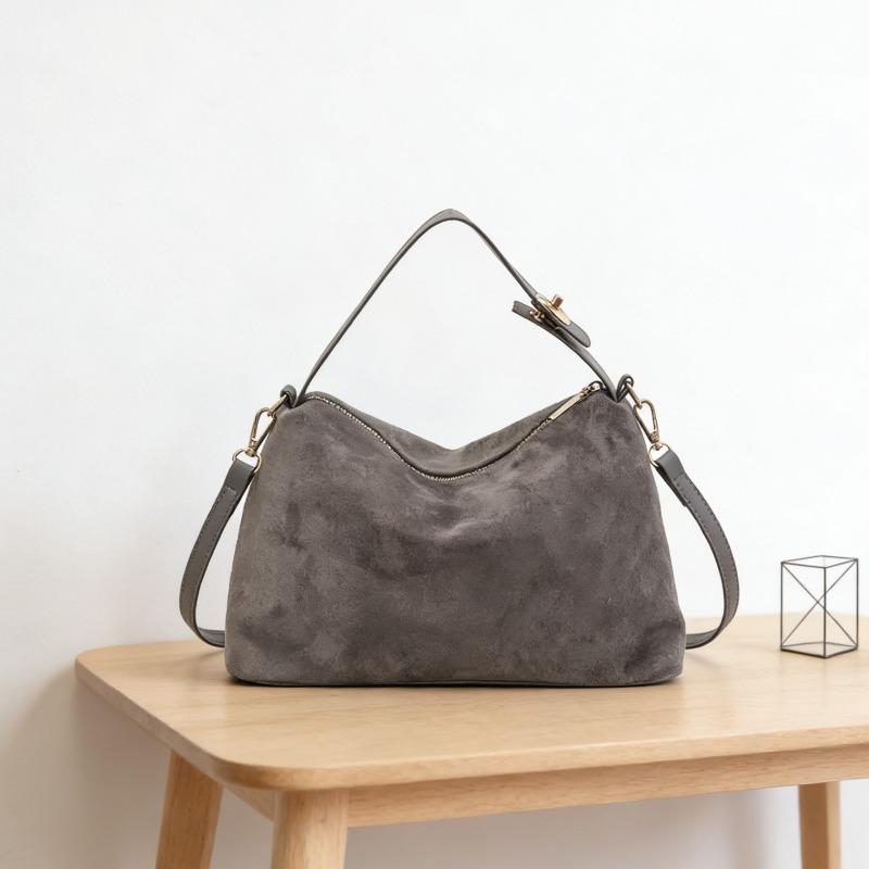Faux Suede Solid Color Zipper Shoulder Bag 2026 Winter Exquisite Simple Casual Bags Durable for Daily Commuting Women's Handbags