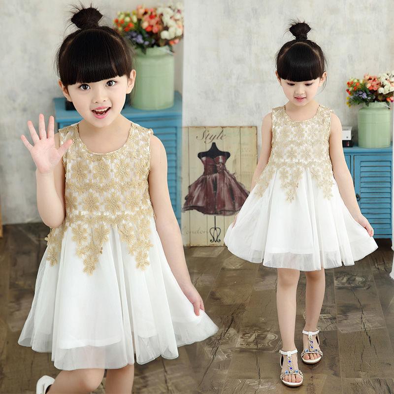 Vest Gauze Dress for Spring and Summer Girls' Vest Dress for Children's Clothing Spliced Dress for Children's Clothing Long Dress