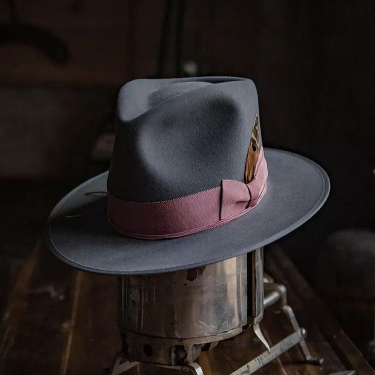 Solid Color Wool Top Hat Bow Decorative Felt Hat Jazz Hat