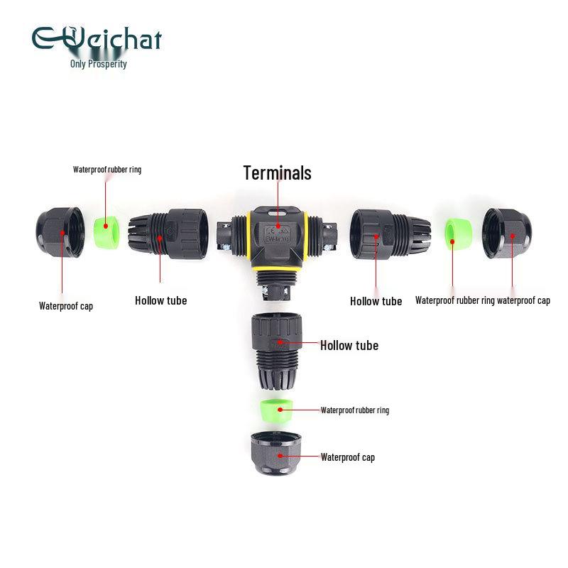 Outdoor Waterproof T-Type Three-Way Cable Connector, 2/3/4 Core, Flame Retardant for Landscape Lights