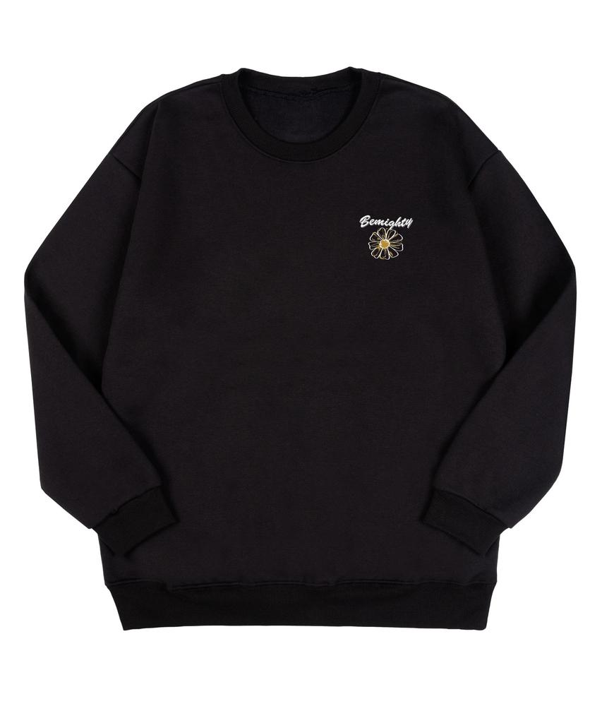 BEMIGHTY Stitch Flower Brushed Oversized Sweatshirt [Melan Grey]