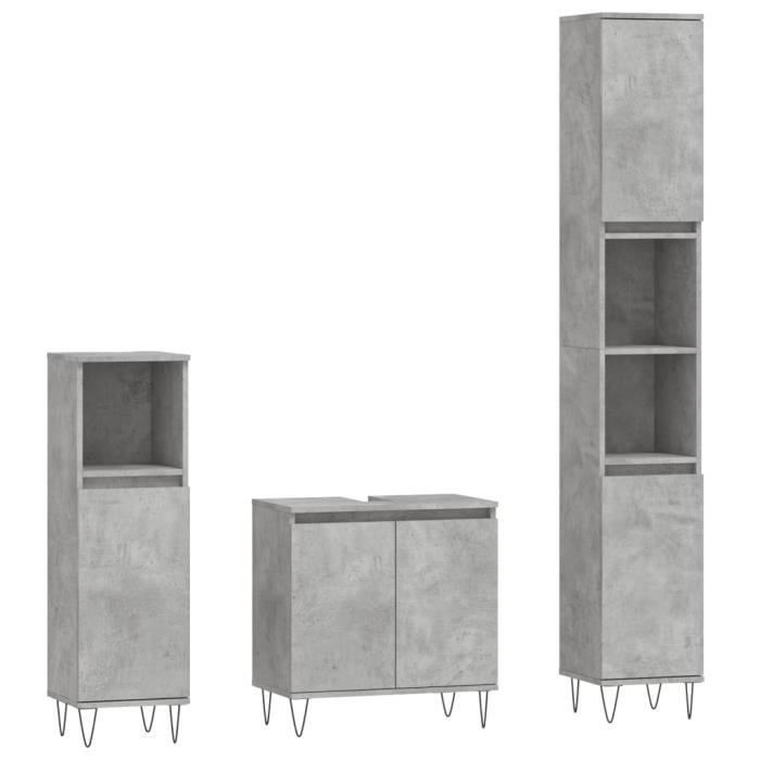 VidaXL Ensemble d'armoires de salle de bain 3 pcs gris béton 3187793