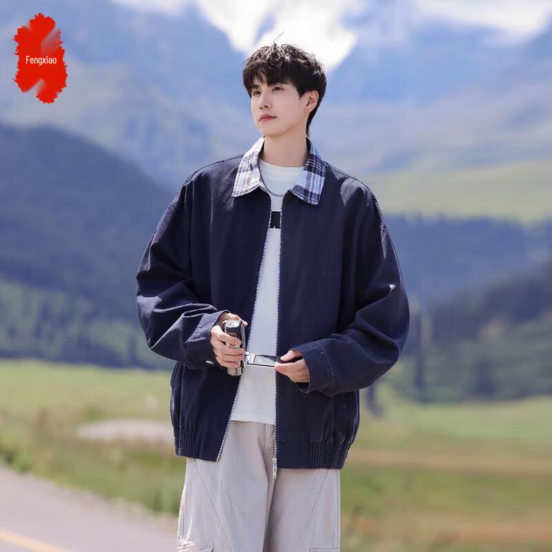 

Men s Loose Fit Patchwork Plaid Jacket 2XL