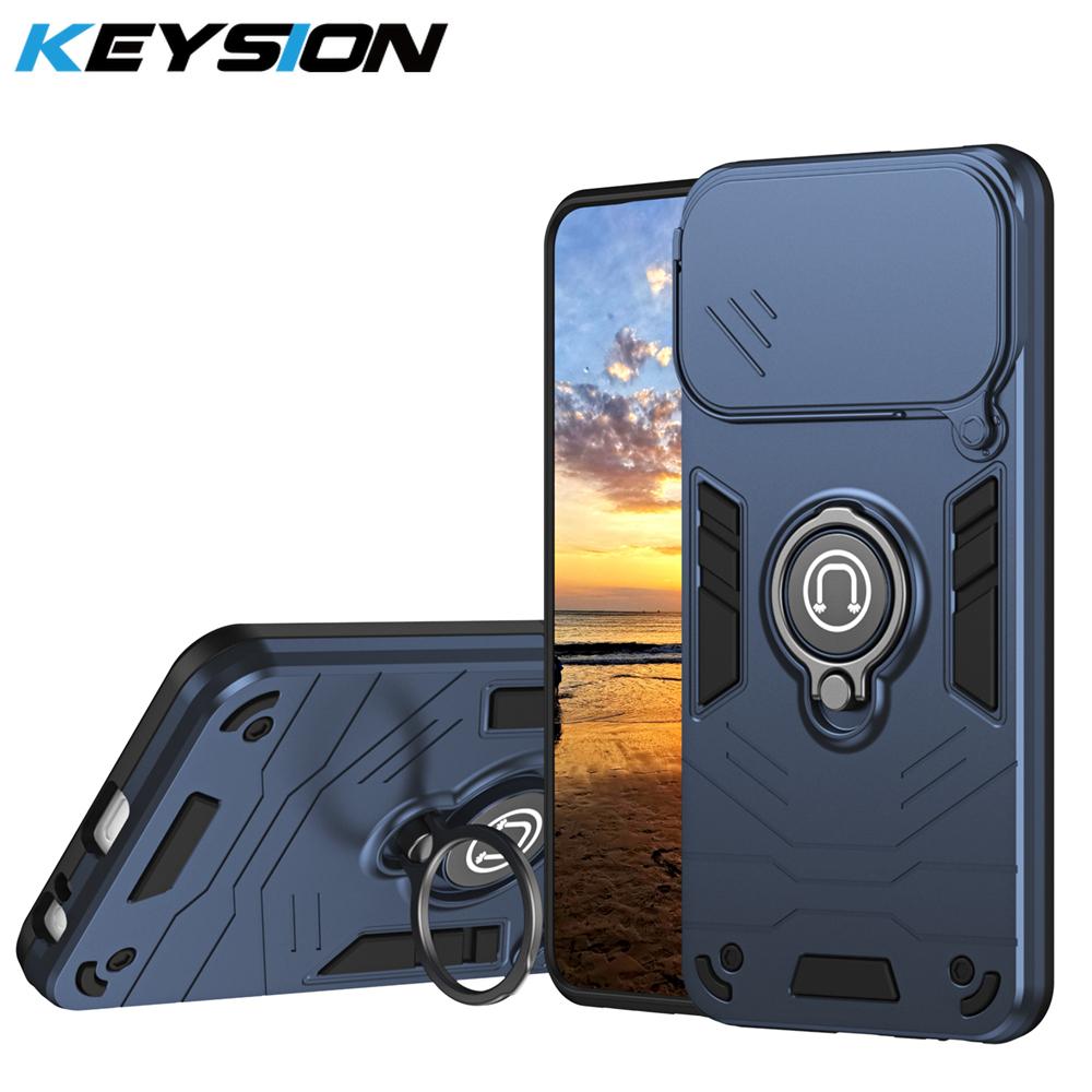 KEYSION Shockproof Armor Case for Infinix Hot 60i 5G Silicone+PC Camera Lens Protection Ring Stand Phone Cover for Hot 60i 5G