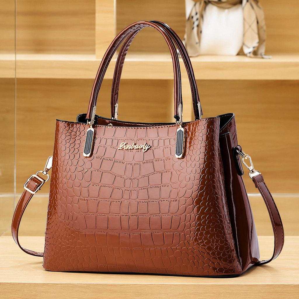 Women’s Trendy Crocodile Pattern Top Handle Bag, Simple Elegant Commute Shoulder Crossbody Purse