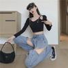 Women's Summer High-Waist Wide-Leg Jeans with Detachable Design