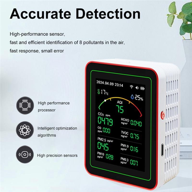 WiFi 15-in-1 Indoor Air Quality Monitor APP Control Portable AQI PM0.3 PM1.0 PM2.5 PM10 Tester Household CO CO2 TVOC HCHO Tester