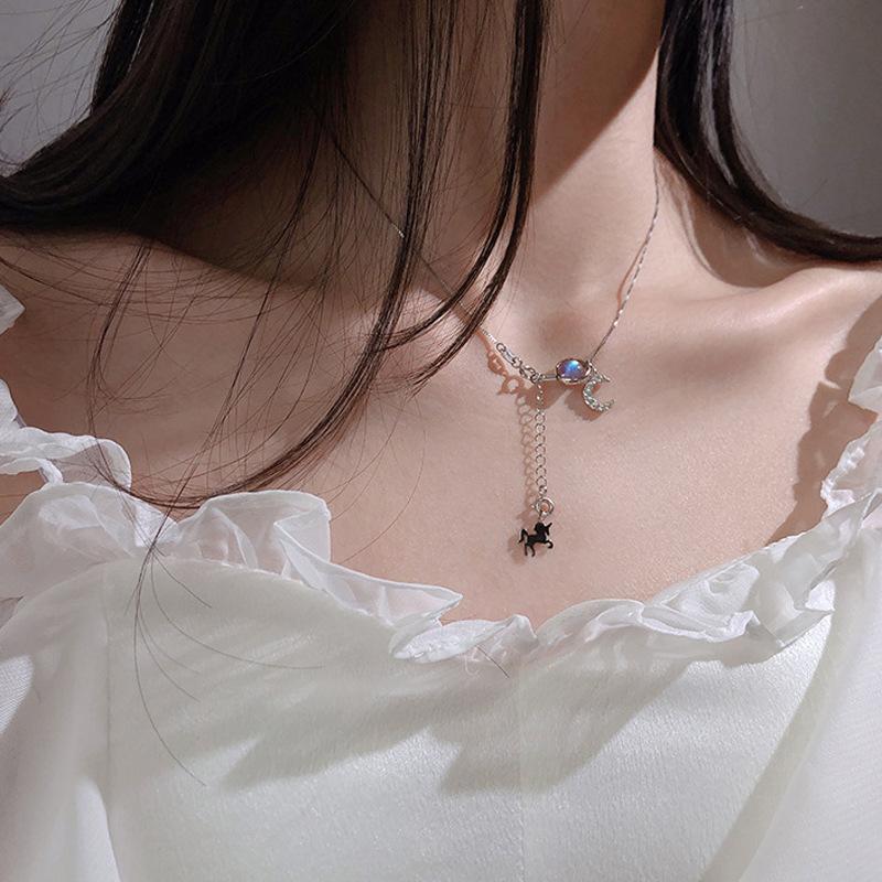 Starry Sky Moonstone Unicorn Necklace Female Little Fresh Fairy Temperament Mori Temperament Wind Long Collarbone Chain
