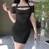 American Spice Girl Style Sexy One-word Shoulder Neck Dress Women's Summer Irregular Slim Skinny Buttocks Short Skirt