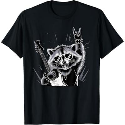 CHILYB Raccoon Tshirt Men Women Heavy Metal Rock N Roll Retro Punk T-Shirt