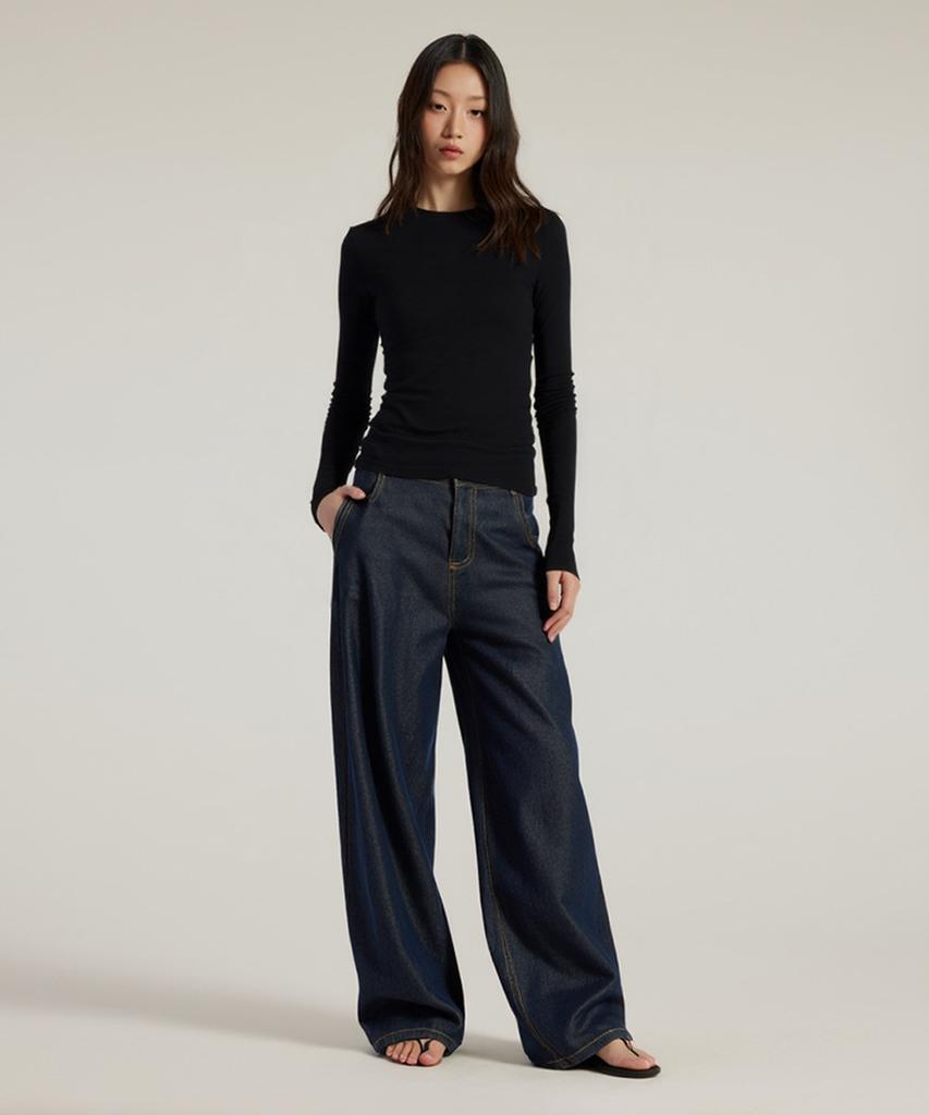 Beoteunseoul [Womens] Wool Blend Tencel Soft Stretch Back Pintuck Long Sleeve T-Shirt (3 Colors)