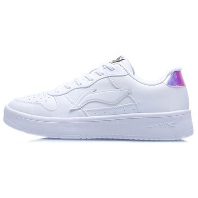 Série Estilo de Vida Esportivo Li Ning Couro Sintético Antiderrapante Durável Leve Cano Baixo Tênis de Skate Feminino Branco AGCQ578-2